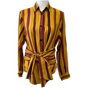 Max Mara Silk Wrap Around Belt Striped Blouse Size 6
